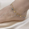 Oro Laminado Charm Anklet , Gold Filled Style Evil Eye and Hand of God Design, White Resin Finish, Golden Finish, 03.169.0005.10