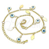 Oro Laminado Charm Anklet , Gold Filled Style Evil Eye and Hand of God Design, White Resin Finish, Golden Finish, 03.169.0005.10