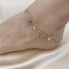 Oro Laminado Charm Anklet , Gold Filled Style Judaica and Evil Eye Design, White Resin Finish, Golden Finish, 03.169.0005.10 (02 MM Thickness, 10 Inches Length)