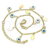 Oro Laminado Charm Anklet , Gold Filled Style Evil Eye and Hand of God Design, White Resin Finish, Golden Finish, 03.169.0005.10 (02 MM Thickness, 10 Inches Length)