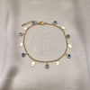 Oro Laminado Charm Anklet , Gold Filled Style Evil Eye and Hand of God Design, White Resin Finish, Golden Finish, 03.169.0005.10 (02 MM Thickness, 10 Inches Length)