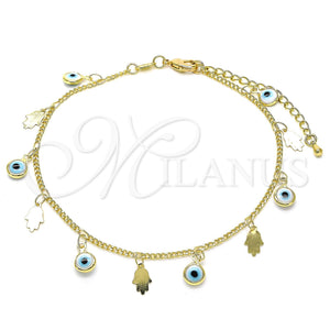 Gold Filled Anklet — Charm Anklet Judaica and Evil Eye Design White — main product view — SKU 143070 | Oro Laminado tobillera — Charm Anklet Judaica and Evil Eye diseño blanco — SKU 143070