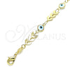 Oro Laminado Fancy Anklet, Gold Filled Style Evil Eye Design, White Resin Finish, Golden Finish, 03.169.0006.10 (06 MM Thickness, 10 Inches Length)