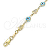 Oro Laminado Fancy Bracelet, Gold Filled Style Evil Eye and Hand of God Design, Turquoise Resin Finish, Golden Finish, 03.326.0007.3.06 (07 MM Thickness, 6 Inches Length)