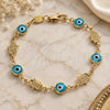 Oro Laminado Fancy Bracelet, Gold Filled Style Judaica and Evil Eye Design, Turquoise Resin Finish, Golden Finish, 03.326.0007.3.06 (07 MM Thickness, 6 Inches Length)