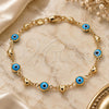 Oro Laminado Fancy Bracelet, Gold Filled Style Evil Eye and Heart Design, Turquoise Resin Finish, Golden Finish, 03.326.0008.3.08 (07 MM Thickness, 8 Inches Length)