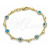 Oro Laminado Fancy Bracelet, Gold Filled Style Evil Eye and Heart Design, Turquoise Resin Finish, Golden Finish, 03.326.0008.3.08 (07 MM Thickness, 8 Inches Length)