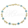 Oro Laminado Fancy Anklet, Gold Filled Style Evil Eye and Dolphin Design, Turquoise Resin Finish, Golden Finish, 03.326.0009.3.10 (07 MM Thickness, 10 Inches Length)