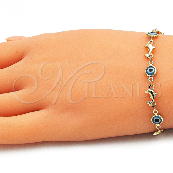 Gold Filled Bracelet — Fancy Bracelet Evil Eye and Dolphin Design Turquoise — alternate product view — SKU 143081 | Oro Laminado brazalete — elegante Bracelet Evil Eye and Dolphin diseño Turquoise — SKU 143081