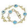 Oro Laminado Fancy Bracelet, Gold Filled Style Evil Eye and Dolphin Design, Turquoise Resin Finish, Golden Finish, 03.326.0009.3.06 (07 MM Thickness, 6 Inches Length)