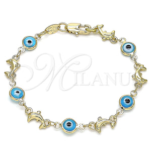 Gold Filled Bracelet — Fancy Bracelet Evil Eye and Dolphin Design Turquoise — main product view — SKU 143081 | Oro Laminado brazalete — elegante Bracelet Evil Eye and Dolphin diseño Turquoise — SKU 143081