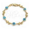 Oro Laminado Fancy Bracelet, Gold Filled Style Evil Eye and Dolphin Design, Turquoise Resin Finish, Golden Finish, 03.326.0009.3.06 (07 MM Thickness, 6 Inches Length)