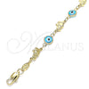 Oro Laminado Fancy Bracelet, Gold Filled Style Evil Eye and Elephant Design, Turquoise Resin Finish, Golden Finish, 03.326.0010.3.08 (07 MM Thickness, 8 Inches Length)