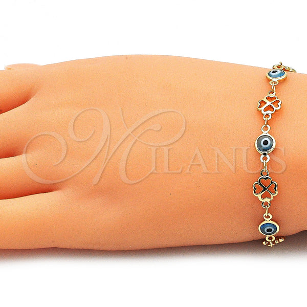 Gold Filled Bracelet — Fancy Bracelet Evil Eye and Four-leaf Clover Design — alternate product view — SKU 143084 | Oro Laminado brazalete — elegante Bracelet Evil Eye and Four-leaf Clover diseño — SKU 143084