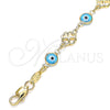 Oro Laminado Fancy Bracelet, Gold Filled Style Evil Eye and Four-leaf Clover Design, Turquoise Resin Finish, Golden Finish, 03.326.0011.3.08 (08 MM Thickness, 8 Inches Length)