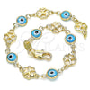Oro Laminado Fancy Bracelet, Gold Filled Style Evil Eye and Four-leaf Clover Design, Turquoise Resin Finish, Golden Finish, 03.326.0011.3.08 (08 MM Thickness, 8 Inches Length)