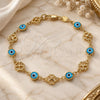 Oro Laminado Fancy Bracelet, Gold Filled Style Evil Eye and Four-leaf Clover Design, Turquoise Resin Finish, Golden Finish, 03.326.0011.3.08 (08 MM Thickness, 8 Inches Length)