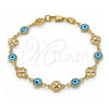 Oro Laminado Fancy Bracelet, Gold Filled Style Evil Eye and Four-leaf Clover Design, Turquoise Resin Finish, Golden Finish, 03.326.0011.3.08 (08 MM Thickness, 8 Inches Length)