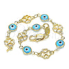 Oro Laminado Fancy Bracelet, Gold Filled Style Evil Eye and Four-leaf Clover Design, Turquoise Resin Finish, Golden Finish, 03.326.0011.3.06 (08 MM Thickness, 6 Inches Length)