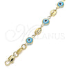 Oro Laminado Fancy Bracelet, Gold Filled Style Evil Eye and Puff Mariner Design, Turquoise Resin Finish, Golden Finish, 03.326.0012.3.08 (07 MM Thickness, 8 Inches Length)