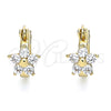 Oro Laminado Small Hoop, Gold Filled Style Flower Design, with White Cubic Zirconia, Polished, Golden Finish, 02.210.0502.10