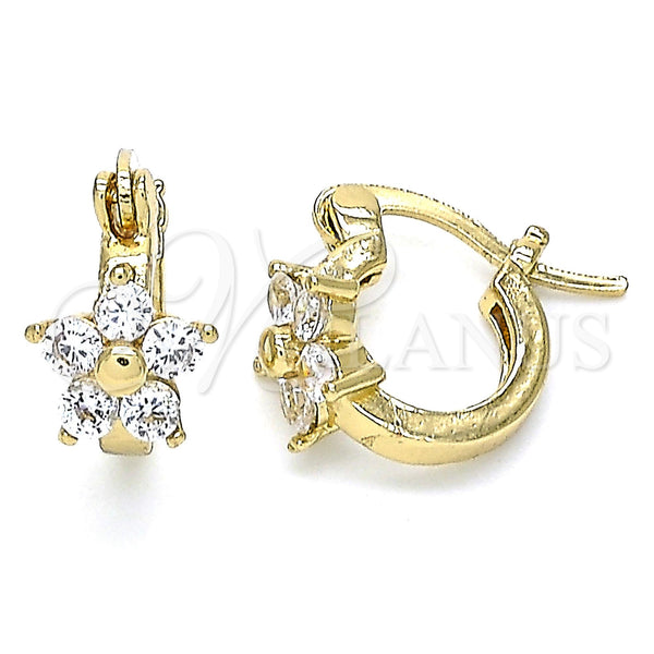 Gold Filled Hoop Earrings — Small Hoop Flower Design with White Cubic Zirconia — main product view — SKU 143090 | Oro Laminado aretes de aro — Small Hoop flor diseño with blanco Cubic Zirconia — SKU 143090