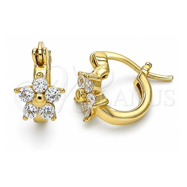 Oro Laminado Small Hoop, Gold Filled Style Flower Design, with White Cubic Zirconia, Polished, Golden Finish, 02.210.0502.10