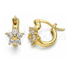Oro Laminado Small Hoop, Gold Filled Style Flower Design, with White Cubic Zirconia, Polished, Golden Finish, 02.210.0502.10
