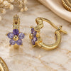 Oro Laminado Small Hoop, Gold Filled Style Flower Design, with Amethyst Cubic Zirconia, Polished, Golden Finish, 02.210.0502.3.10