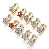 Oro Laminado Small Hoop, Gold Filled Style Flower Design, with Aqua Blue Cubic Zirconia, Polished, Golden Finish, 02.210.0502.4.10