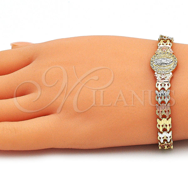 Gold Filled Bracelet — Fancy Bracelet Guadalupe and Flower Design with White — alternate product view — SKU 143096 | Oro Laminado brazalete — elegante Bracelet Guadalupe and flor diseño with blanco — SKU 143096