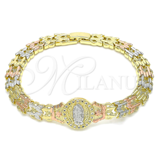 Gold Filled Bracelet — Fancy Bracelet Guadalupe and Flower Design with White — main product view — SKU 143096 | Oro Laminado brazalete — elegante Bracelet Guadalupe and flor diseño with blanco — SKU 143096
