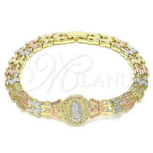 Gold Filled Bracelet — Fancy Bracelet Guadalupe and Flower Design with White — main product view — SKU 143096 | Oro Laminado brazalete — elegante Bracelet Guadalupe and flor diseño with blanco — SKU 143096