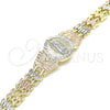 Oro Laminado Fancy Bracelet, Gold Filled Style Guadalupe and Flower Design, Diamond Cutting Finish, Tricolor, 03.380.0099.07 (08 MM Thickness, 7 Inches Length)