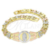 Oro Laminado Fancy Bracelet, Gold Filled Style Guadalupe and Flower Design, Diamond Cutting Finish, Tricolor, 03.380.0099.07 (08 MM Thickness, 7 Inches Length)