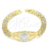 Oro Laminado Fancy Bracelet, Gold Filled Style Divino NiÃ±o and Heart Design, Diamond Cutting Finish, Tricolor, 03.100.0064.1.07 (08 MM Thickness, 7 Inches Length)