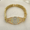 Oro Laminado Fancy Bracelet, Gold Filled Style Divino NiÃ±o and Heart Design, Diamond Cutting Finish, Tricolor, 03.100.0064.1.07 (08 MM Thickness, 7 Inches Length)