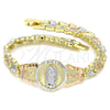 Oro Laminado Fancy Bracelet, Gold Filled Style Guadalupe and Flower Design, Diamond Cutting Finish, Tricolor, 03.380.0100.07