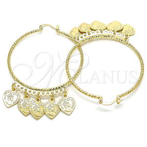 Gold Filled Hoop Earrings — Large Hoop Heart Design Diamond Cutting 02. — main product view — SKU 143103 | Oro Laminado aretes de aro — Large Hoop corazón diseño Diamond Cutting 02. — SKU 143103