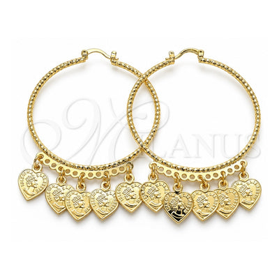 Oro Laminado Large Hoop, Gold Filled Style Heart Design, Diamond Cutting Finish, Golden Finish, 02.380.0071.50