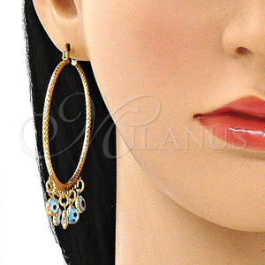 Gold Filled Hoop Earrings — Large Hoop Evil Eye Design Turquoise Resin 02. — main product view — SKU 143104 | Oro Laminado aretes de aro — Large Hoop Evil Eye diseño Turquoise Resin 02. — SKU 143104