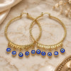 Oro Laminado Large Hoop, Gold Filled Style Evil Eye Design, Blue Resin Finish, Golden Finish, 02.380.0072.1.50