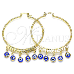 Gold Filled Hoop Earrings — Large Hoop Evil Eye Design Blue Resin 02. — main product view — SKU 143105 | Oro Laminado aretes de aro — Large Hoop Evil Eye diseño Blue Resin 02. — SKU 143105
