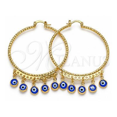 Oro Laminado Large Hoop, Gold Filled Style Evil Eye Design, Blue Resin Finish, Golden Finish, 02.380.0072.1.50