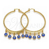 Oro Laminado Large Hoop, Gold Filled Style Evil Eye Design, Blue Resin Finish, Golden Finish, 02.380.0072.1.50