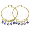 Oro Laminado Large Hoop, Gold Filled Style Evil Eye Design, Blue Resin Finish, Golden Finish, 02.380.0072.1.50