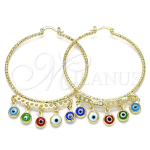 Gold Filled Hoop Earrings — Large Hoop Evil Eye Design Multicolor Resin 02. — main product view — SKU 143106 | Oro Laminado aretes de aro — Large Hoop Evil Eye diseño Multicolor Resin 02. — SKU 143106