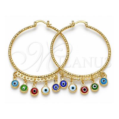 Oro Laminado Large Hoop, Gold Filled Style Evil Eye Design, Multicolor Resin Finish, Golden Finish, 02.380.0072.2.50