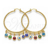 Oro Laminado Large Hoop, Gold Filled Style Evil Eye Design, Multicolor Resin Finish, Golden Finish, 02.380.0072.2.50