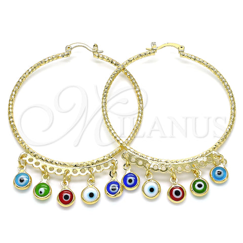 Oro Laminado Large Hoop, Gold Filled Style Evil Eye Design, Multicolor Resin Finish, Golden Finish, 02.380.0072.2.50